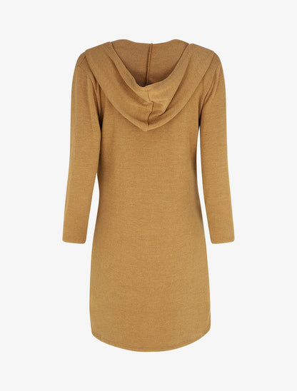 Gilet long en maille à capuche - Camel - 2