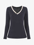 Pull droit uni col V contrastant - Marine - 4