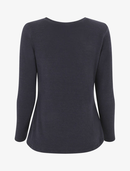 Pull droit uni col V contrastant - Marine - 2