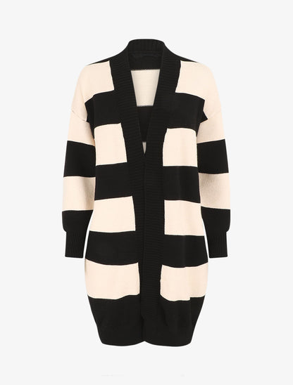 Gilet long rayé coupe droite - Noir - 1