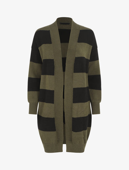 Gilet long rayé coupe droite - Kaki - 4