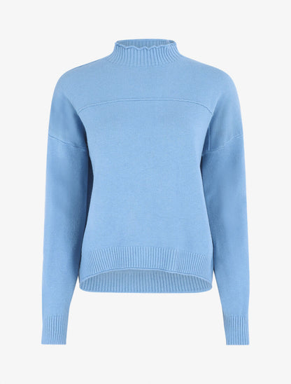 Pull fin uni basique à col montant - Bleu - 4