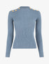 Pull fin côtelé et boutons décoratifs - Bleu - 7