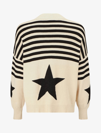 Gilet ouvert à rayures et étoiles - Beige - 2