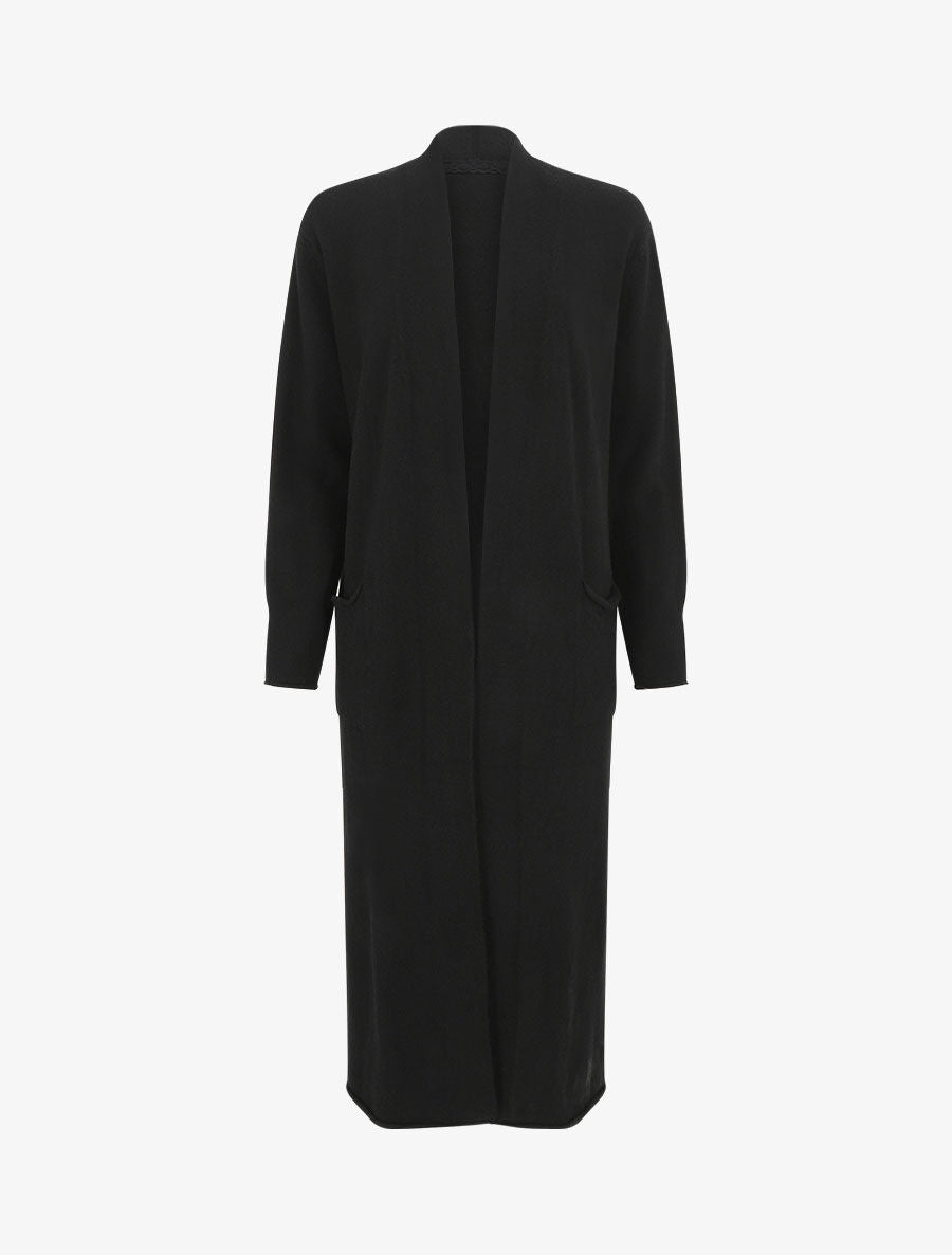 Gilet long uni à poches - Noir - 1