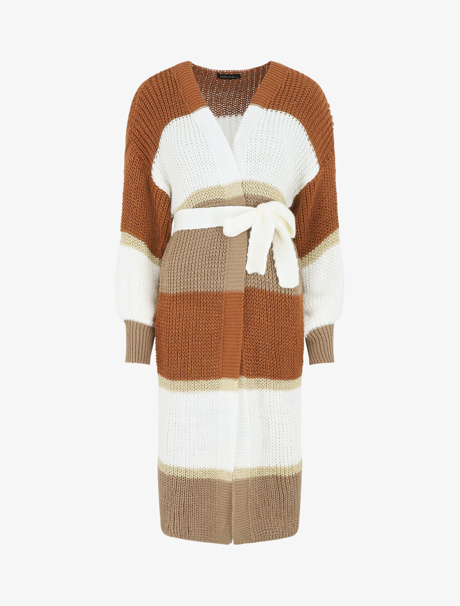 Gilet long à rayures - Camel/taupe - 4