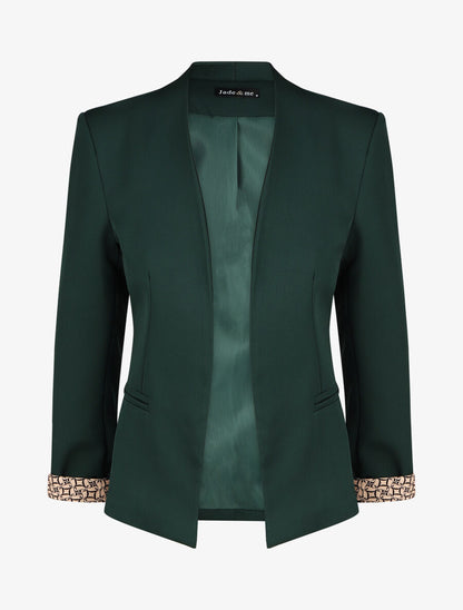 Blazer uni à revers imprimé alphabet - Vert sapin - 4