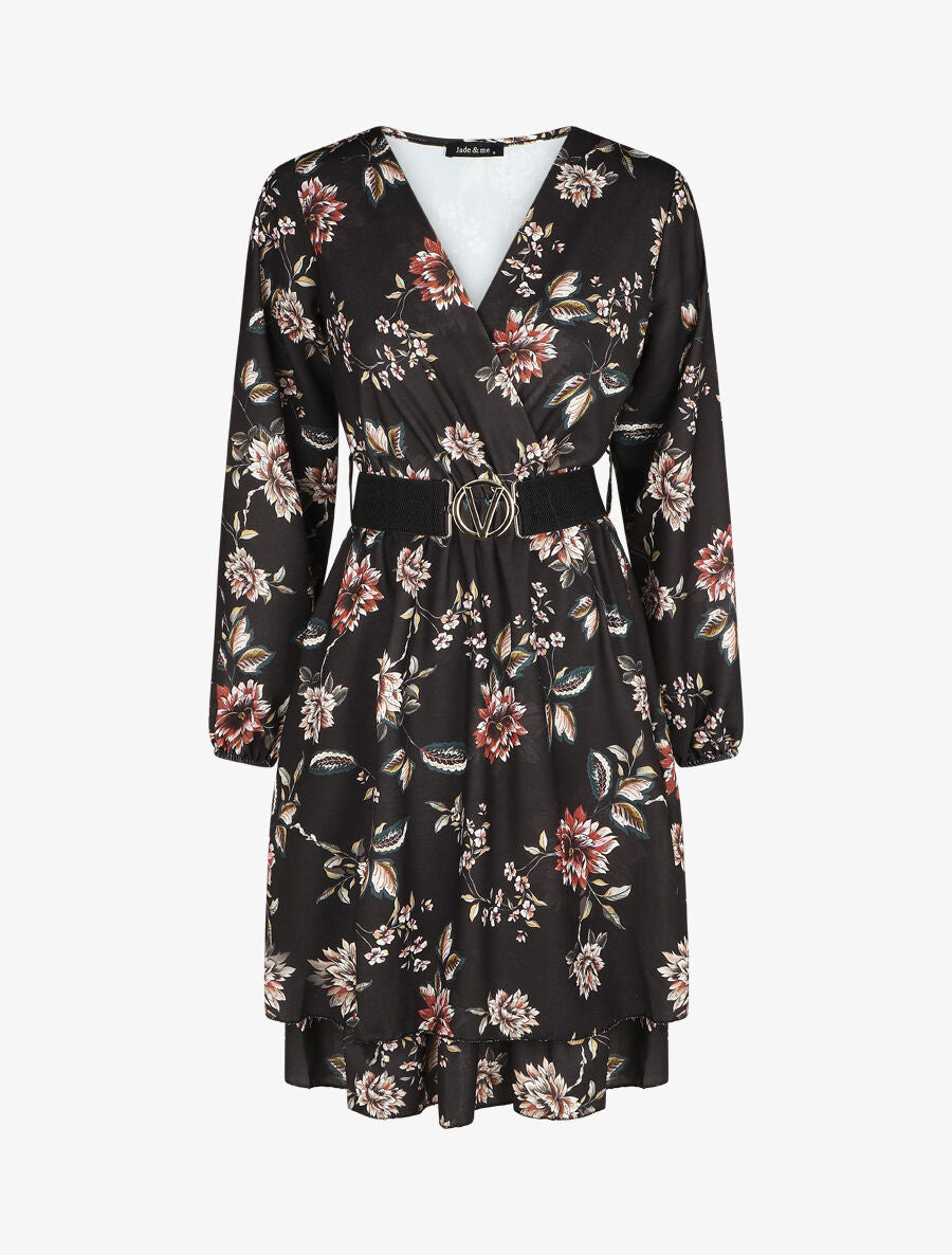 Robe volantée à imprimé fleuri - Noir - 1