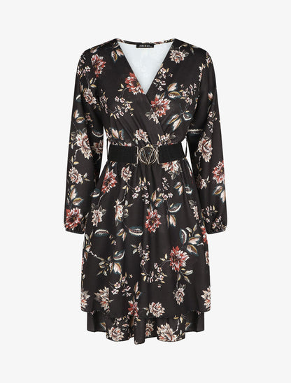 Robe volantée à imprimé fleuri - Noir - 1