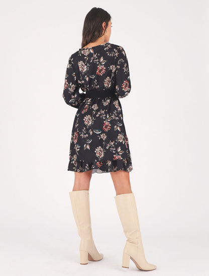 Robe volantée à imprimé fleuri - Noir - 5