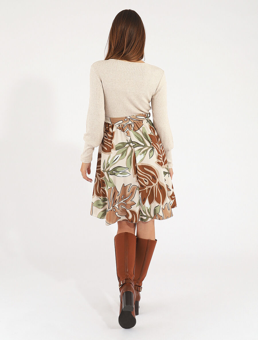 Robe fluide bi-matière imprimé fleuri - Beige - 5