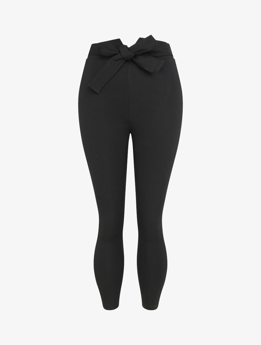 Pantalon slim taille empire fendue uni - Noir - 4