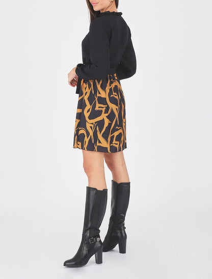 Robe fluide bicolore imprimé graphique - Jaune moutarde - 5