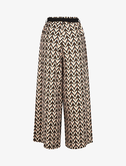 Pantalon ample taille haute motif zigzag fantaisie - Noir - 2