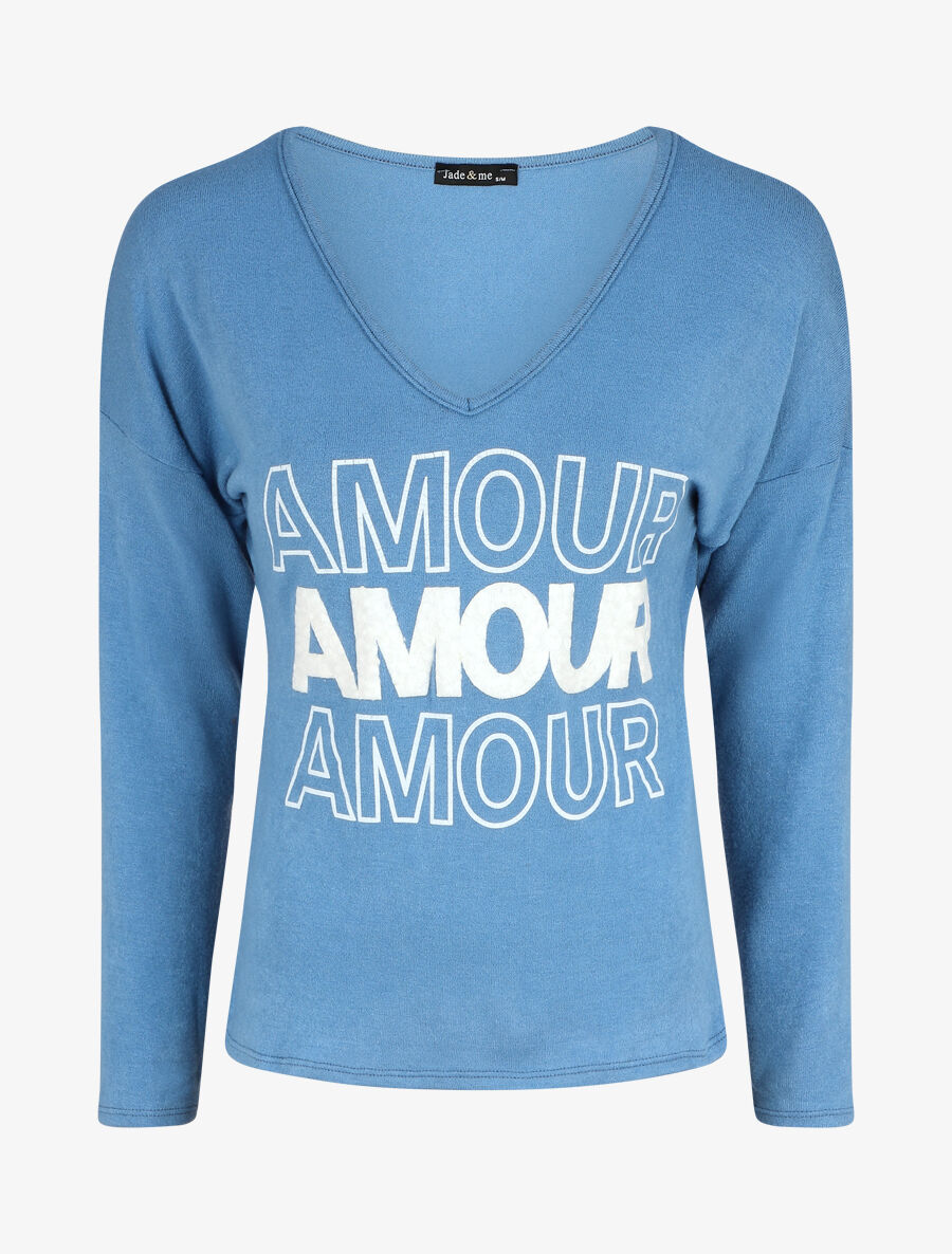 Pull droit inscription AMOUR - Bleu clair - 1