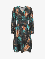 Robe imprimée tropical à taille élastiquée - Noir - 1