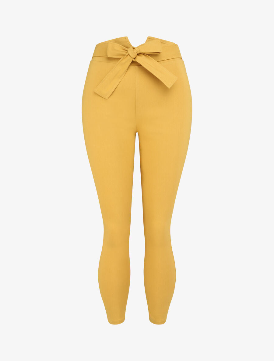 Pantalon slim taille empire fendue uni - Jaune - 1