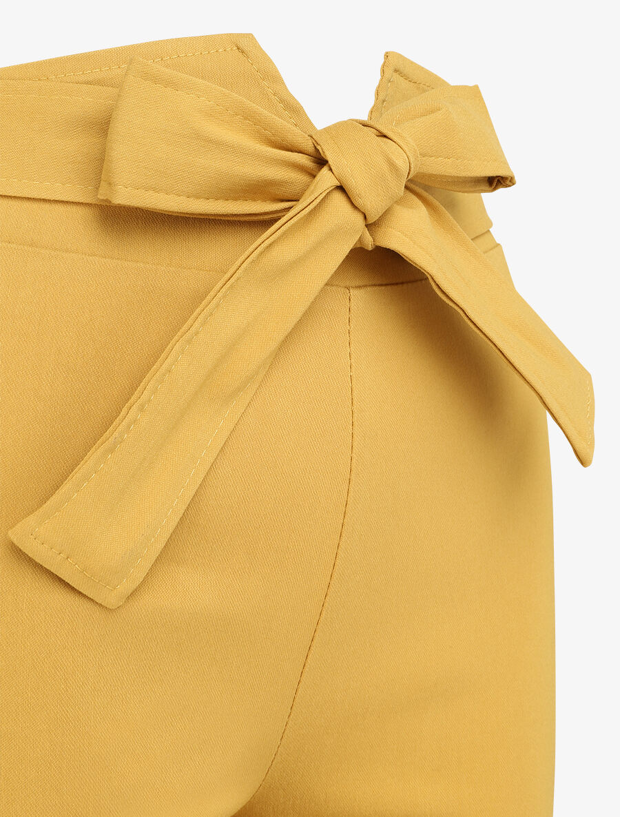 Pantalon slim taille empire fendue uni - Jaune - 3