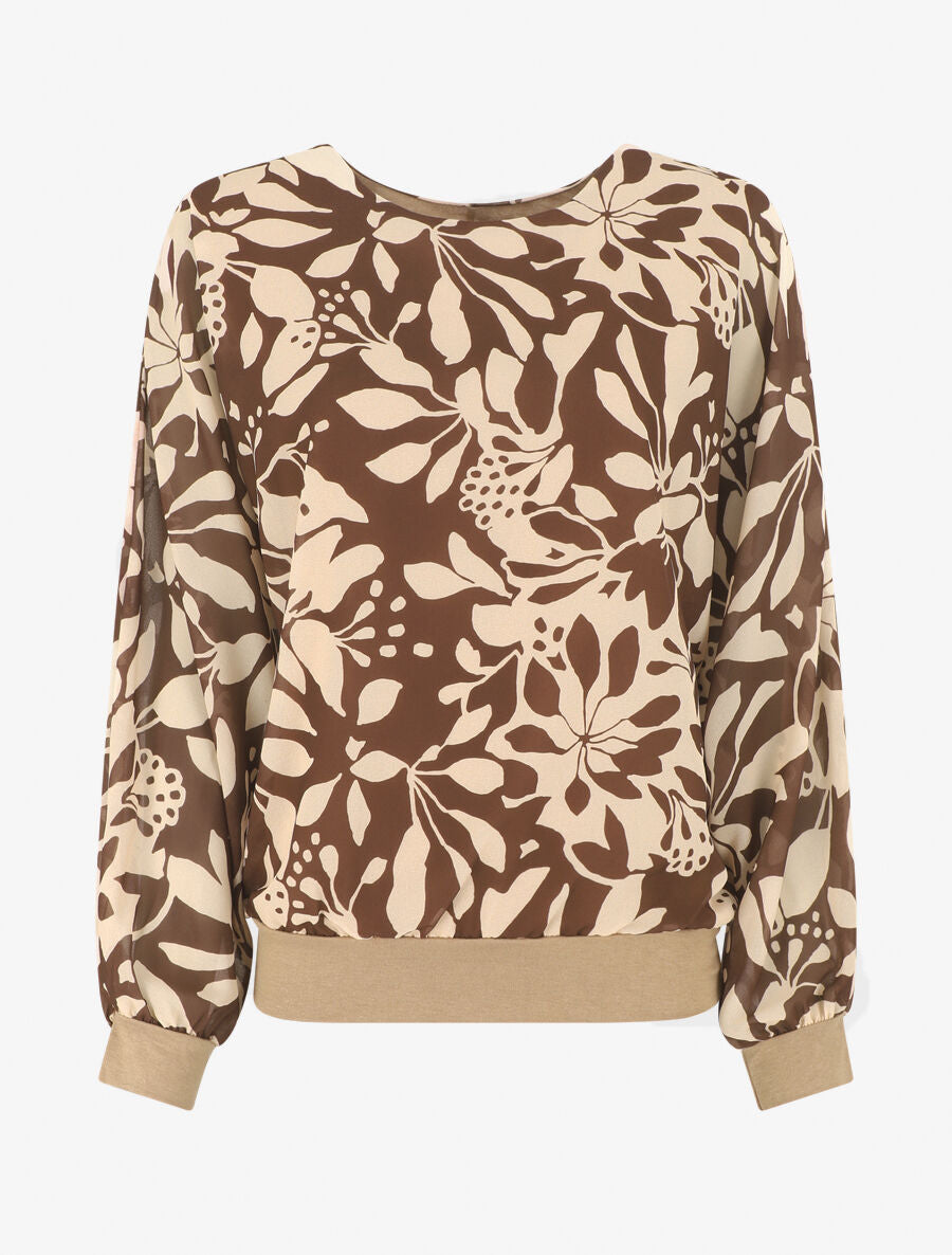Blouse en voile imprimé fleuri - Marron - 1