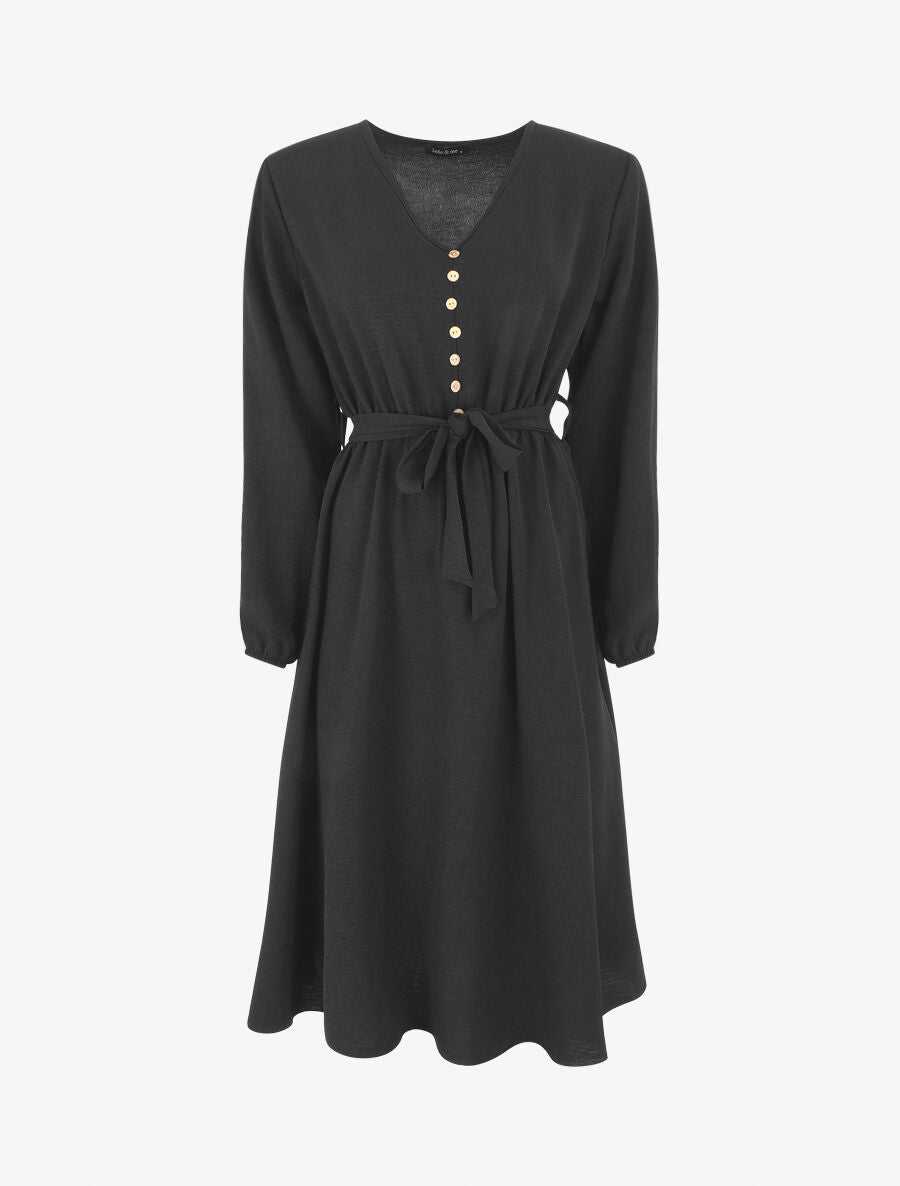 Robe longue unie - Noir - 1