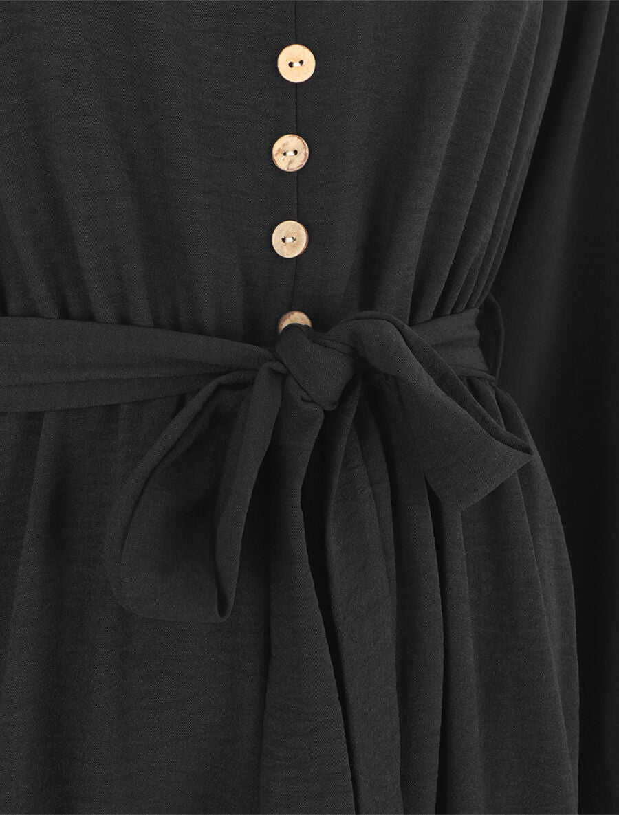 Robe longue unie - Noir - 3