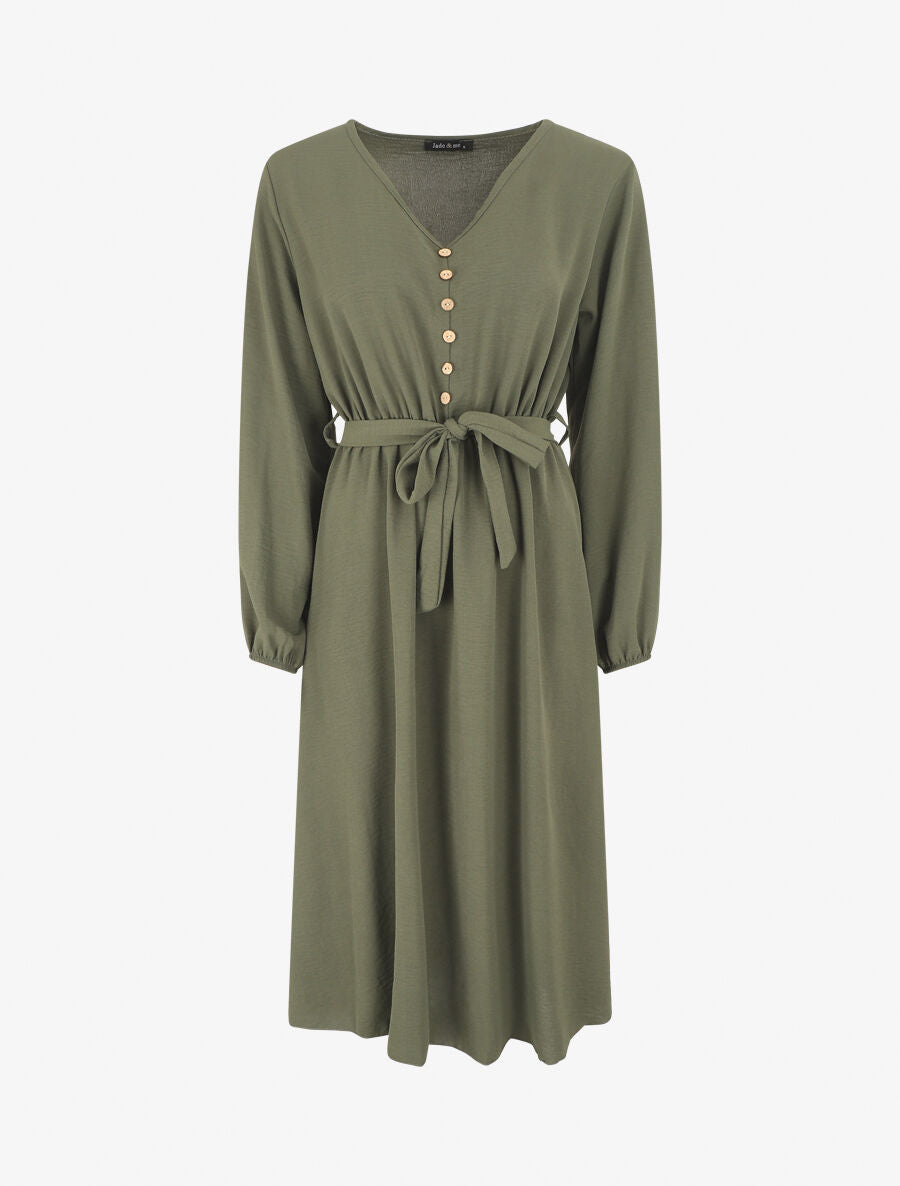 Robe longue unie - Kaki - 1