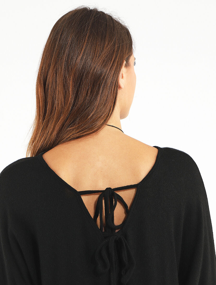 Pull uni fin à dos nu - Noir - 6