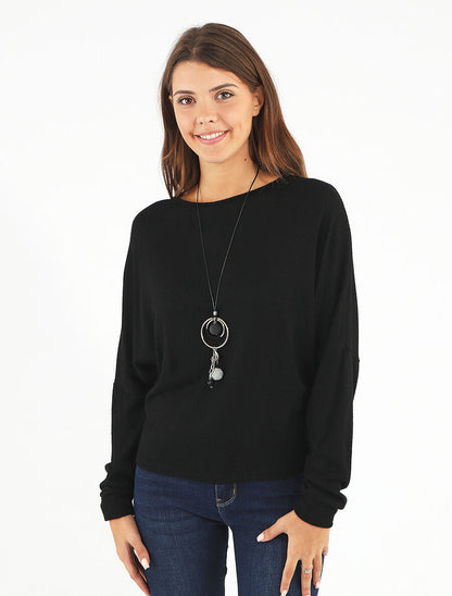 Pull uni fin à dos nu - Noir - 4