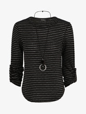 Pull ample à rayures irisées - Noir - 4