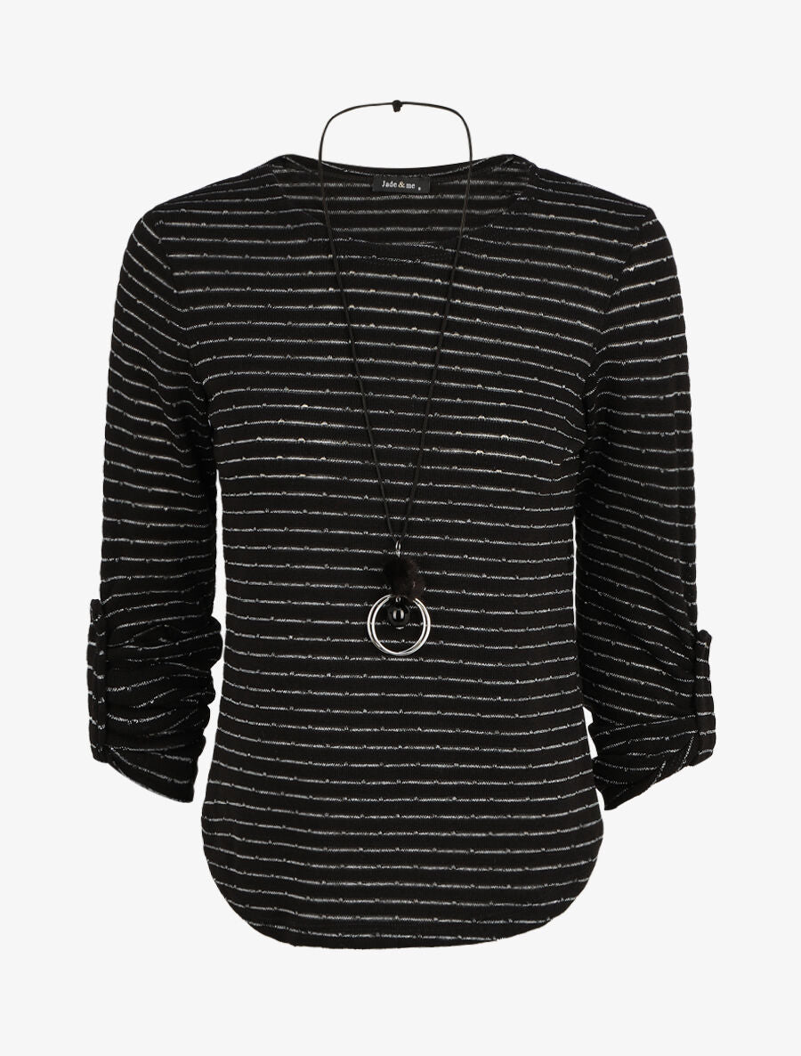 Pull ample à rayures irisées - Noir - 4
