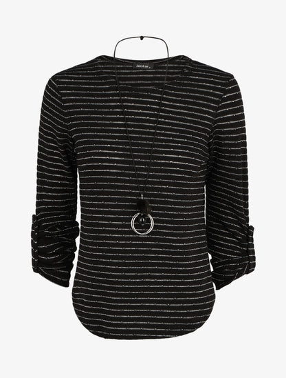 Pull ample à rayures irisées - Noir - 4