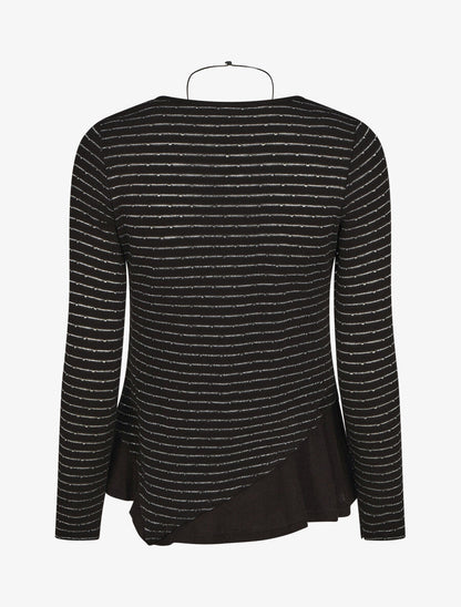 Pull droit rayé bords à volants - Noir - 2
