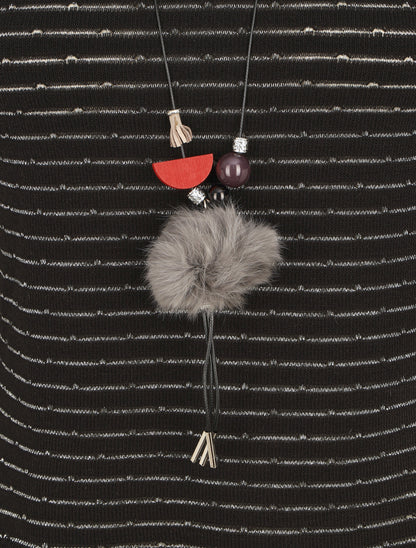 Pull droit rayé bords à volants - Noir - 3