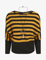 Pull ample à rayures - Noir/moutarde - 1