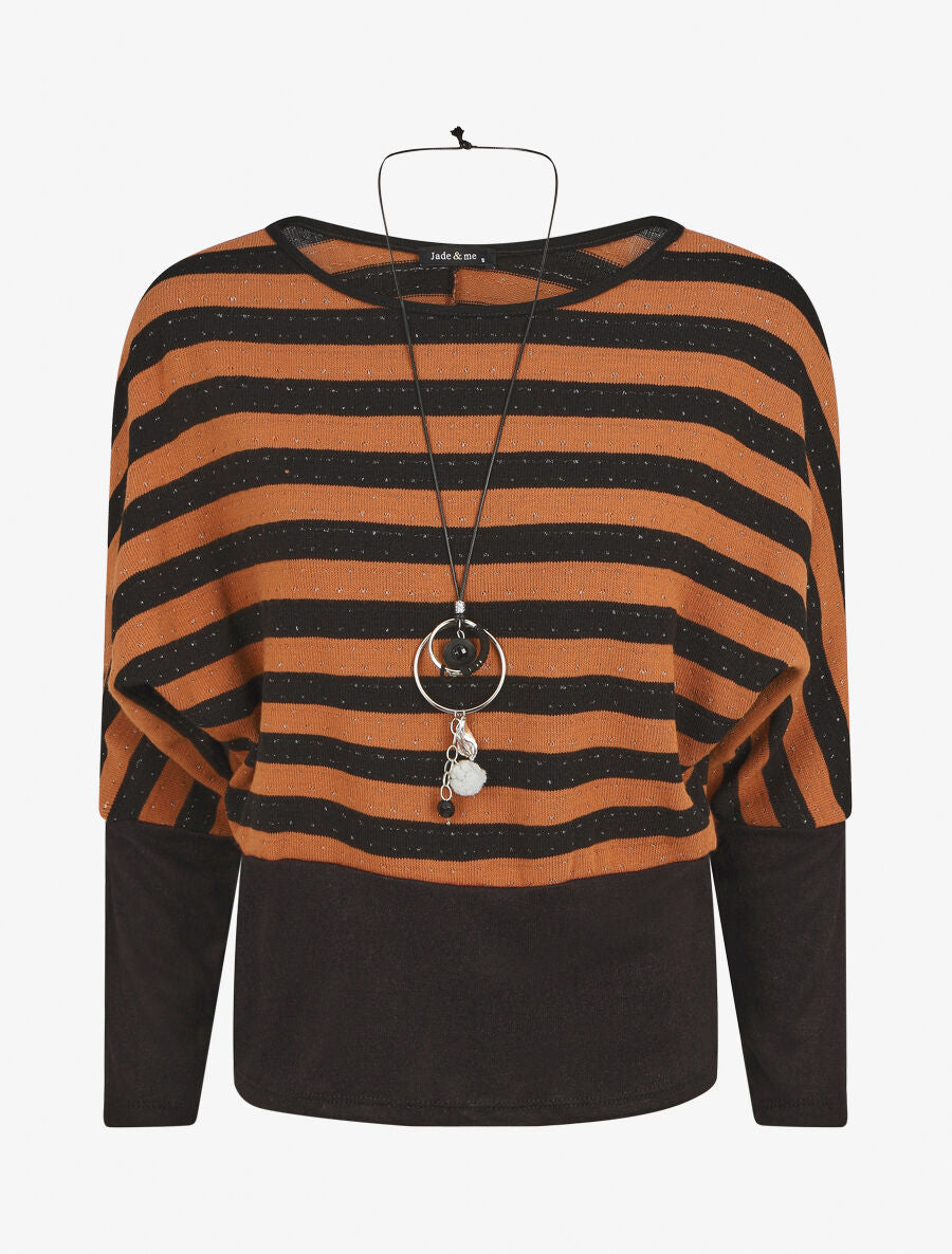 Pull ample à rayures - Noir/marron - 6