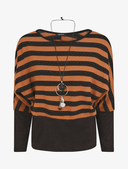 Pull ample à rayures - Noir/marron - 6