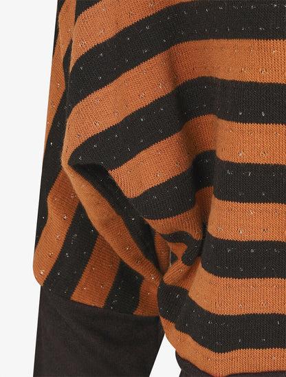 Pull ample à rayures - Noir/marron - 3