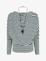 Pull droit rayé col bénitier - Marine - 1