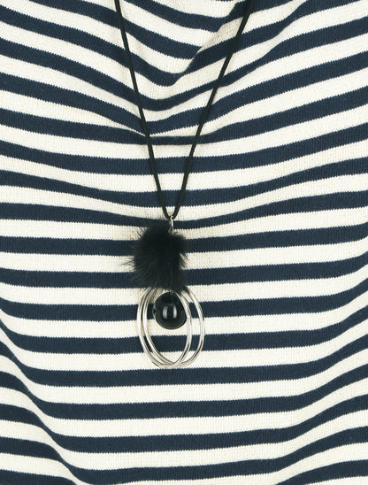 Pull droit rayé col bénitier - Marine - 3