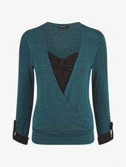 Pull cache-coeur moucheté à noeud - Bleu canard - 1