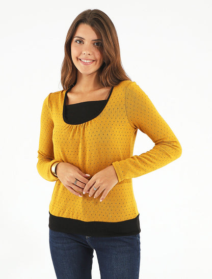 Pull uni à détail irisé - Jaune moutarde - 4
