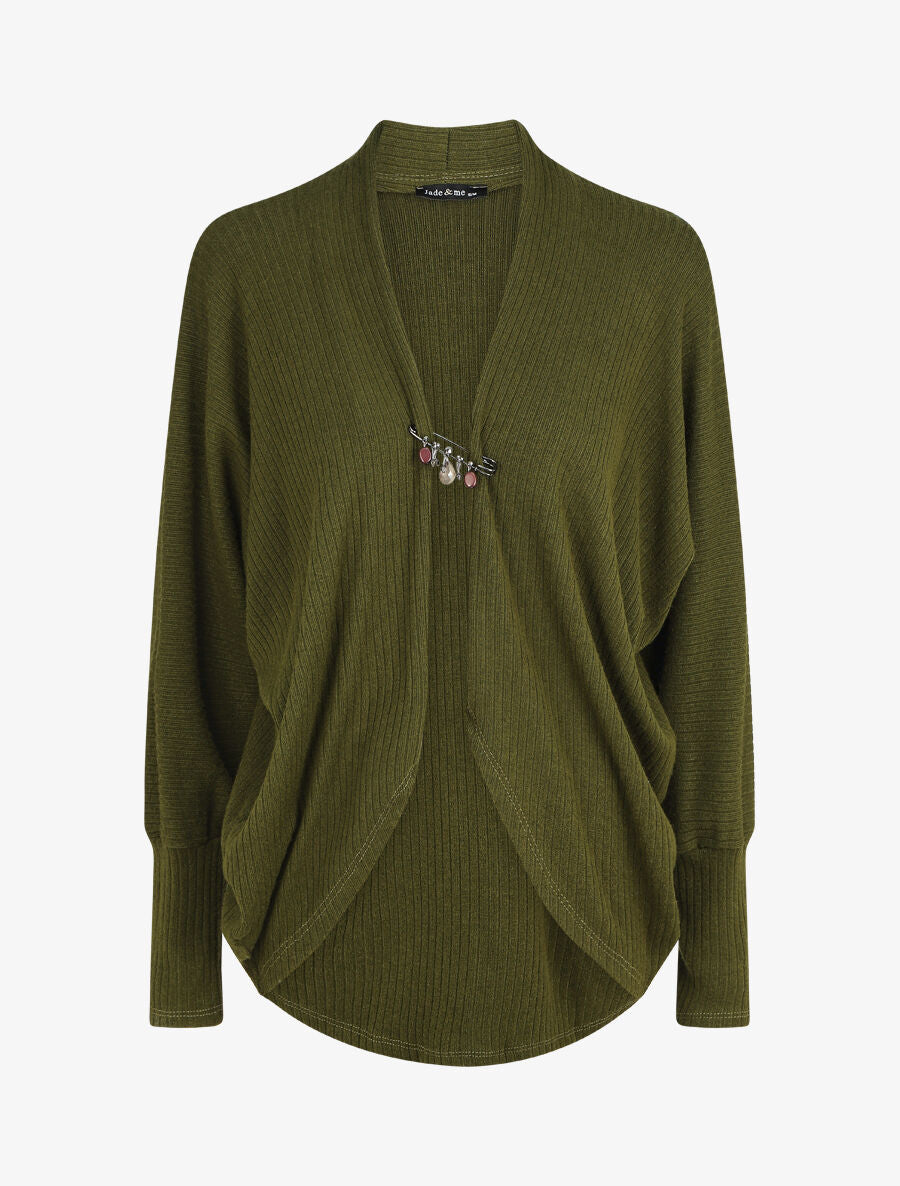 Gilet côtelé oversize à broche - Kaki - 1
