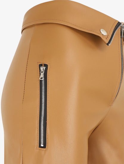 Pantalon ample en simili à revers - Camel - 3