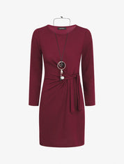 Robe ajustée à noeud et manches longues - Prune - 4
