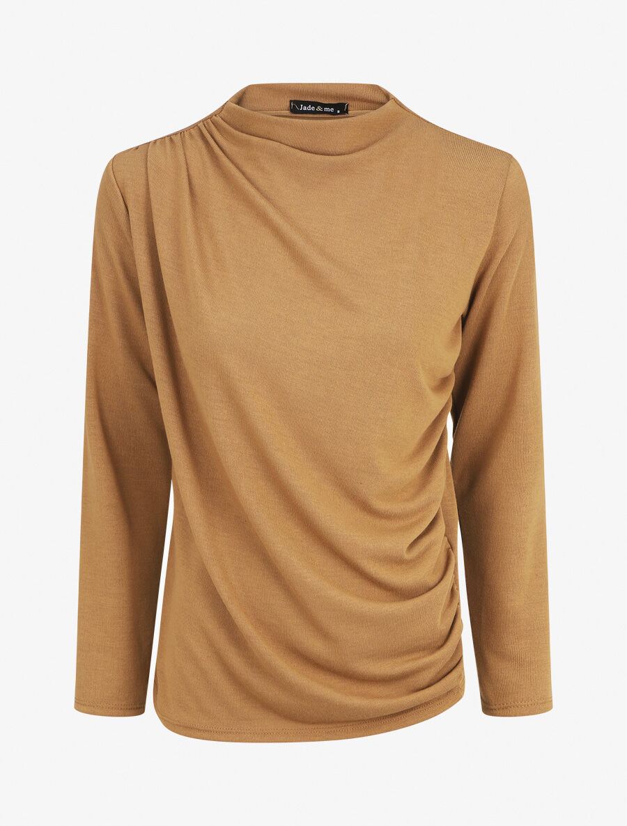 Pull droit uni effet drapé - Camel - 4