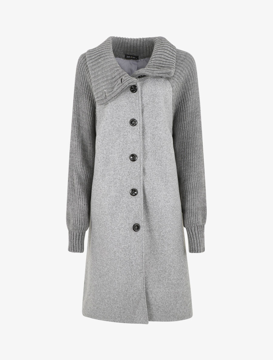 Manteau long oversize bi-matière - Gris - 1