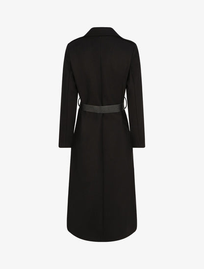 Manteau long droit à ceinture - Noir - 2