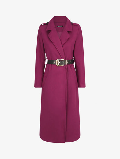 Manteau long droit à ceinture - Violine - 7