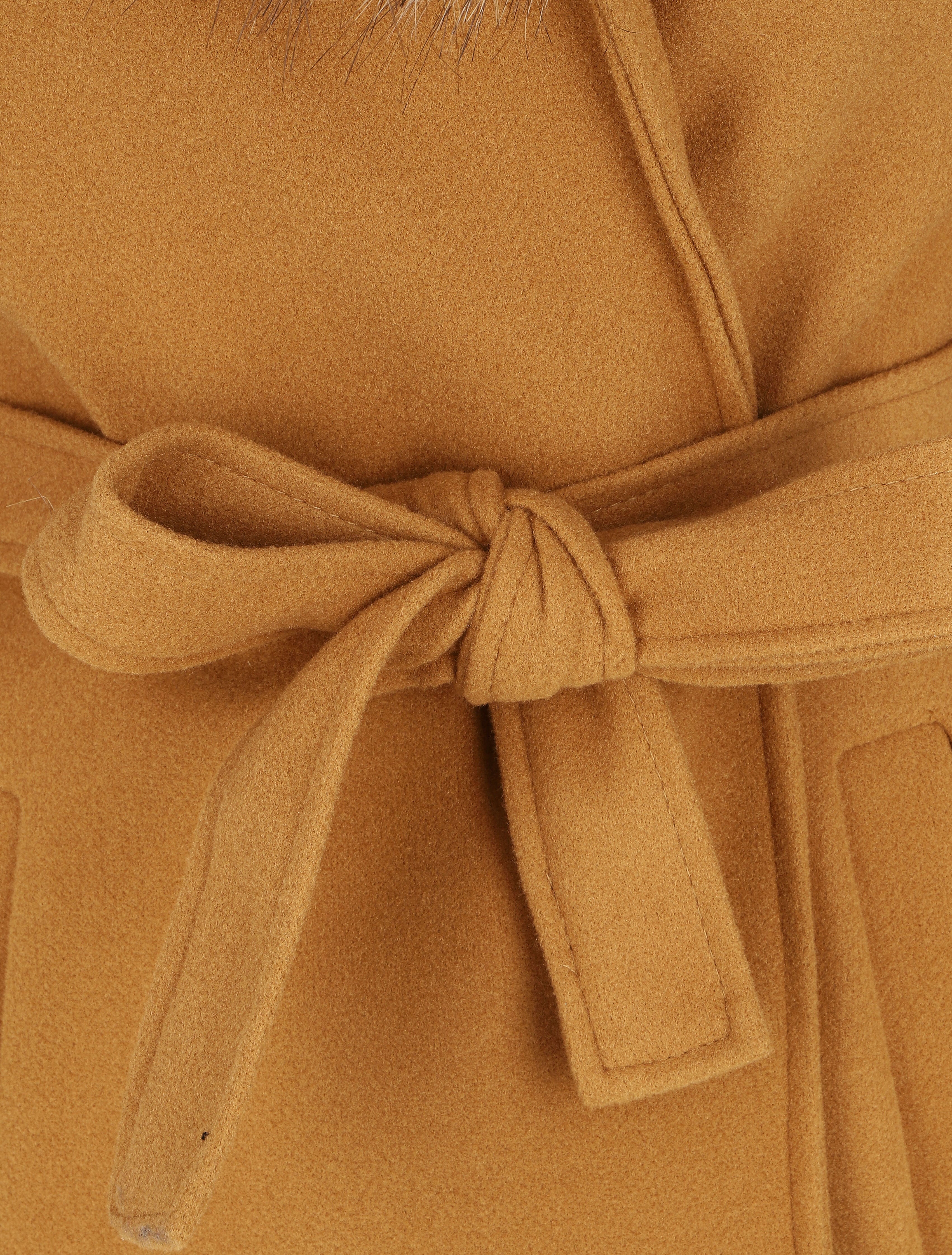 Manteau long col en fourrure - Camel - 3