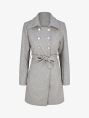 Manteau uni à boutons décoratifs - Gris - 1